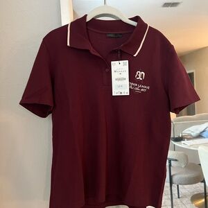 Zara Burgundy Polo Shirt with White Accents
